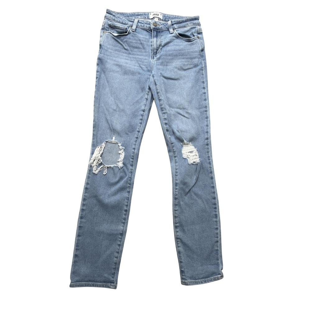 Paige Skyline Ankle Peg Jeans Womens 27x27 Light Wash Distressed‎ Stretch Denim